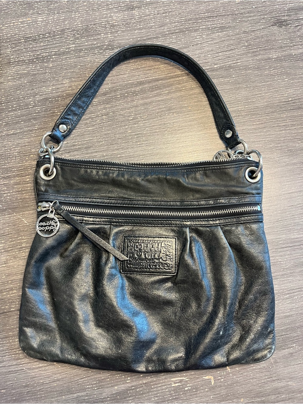 Coach Poppy Black Leather Shoulder Bag